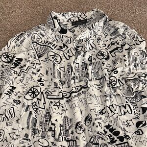 Graphic Black and White Button-Up Shirt